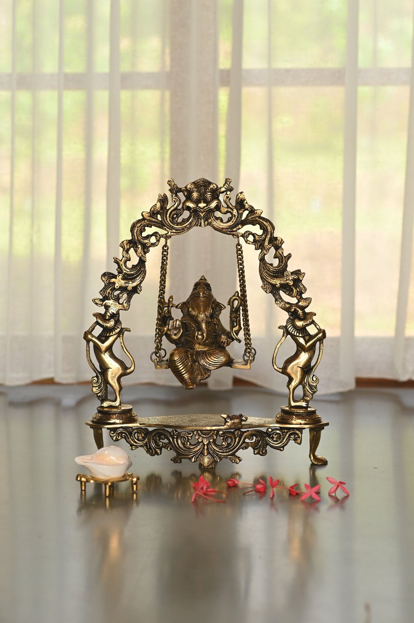 Jhula Ganesh Brass Idol - Medium