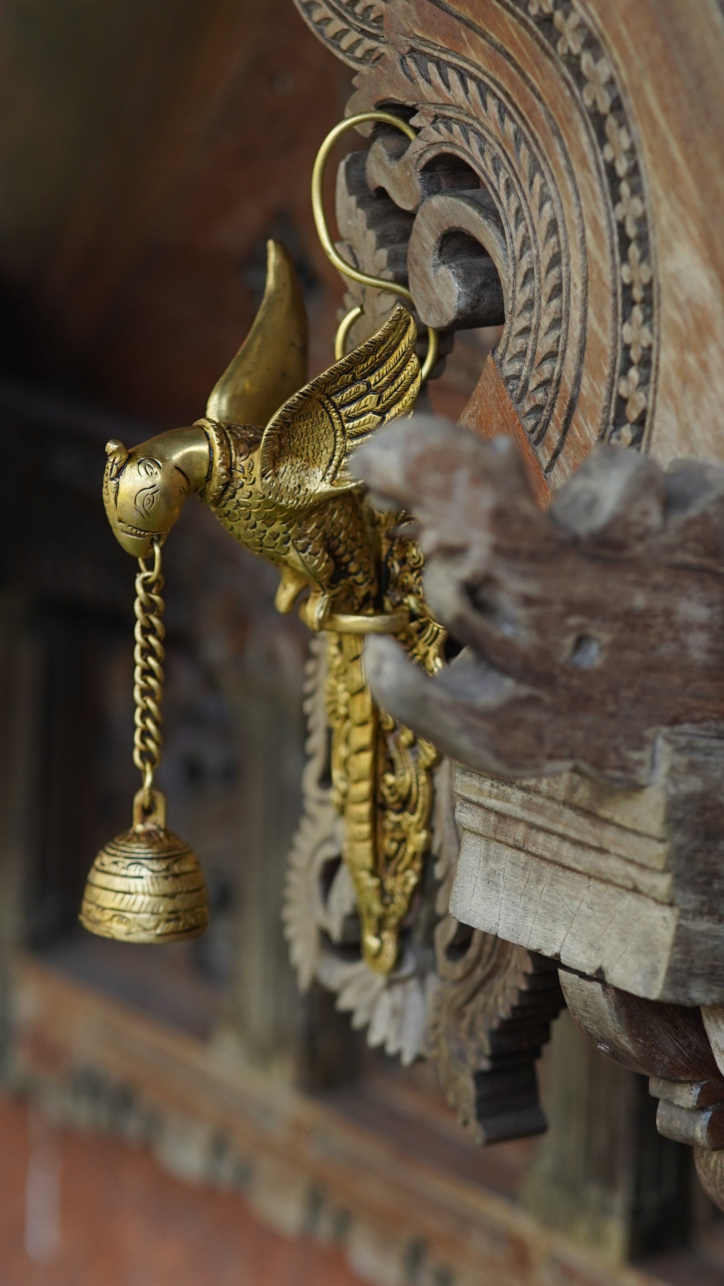 Wall Hanging Brass Idol Parrot and Bell