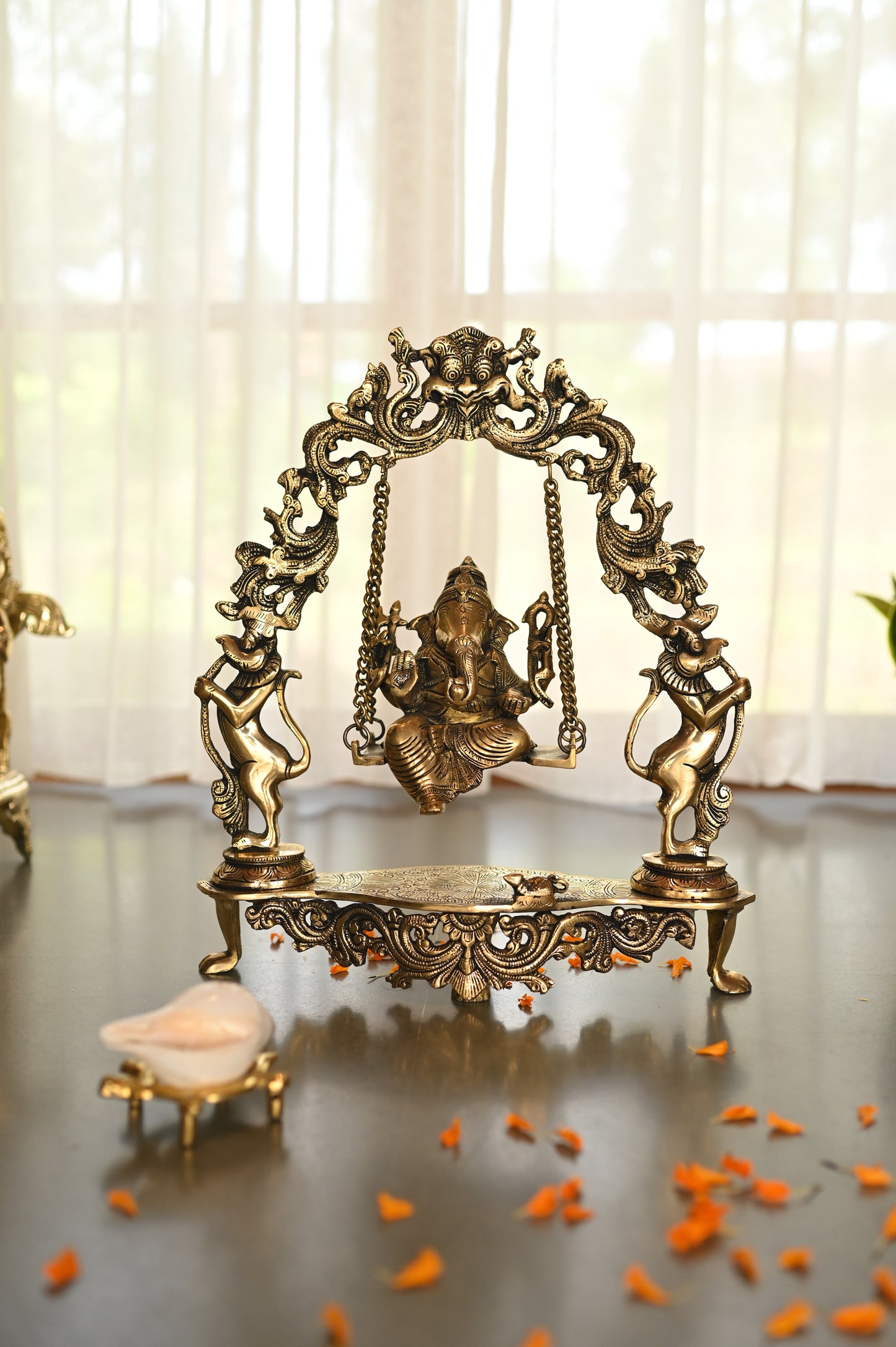 Jhula Ganesh Brass Idol - Medium