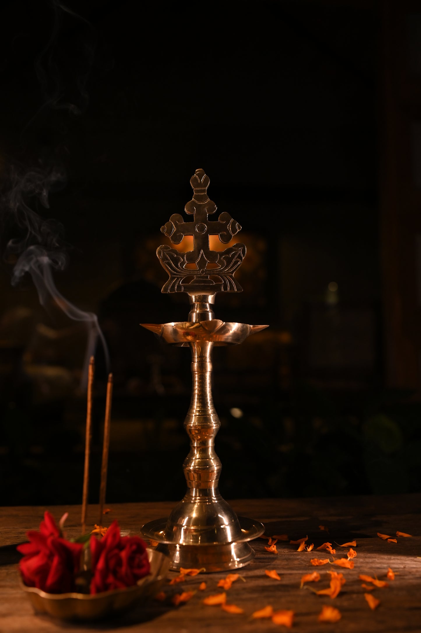 Kerala Bronze Holy Cross oil Lamp small