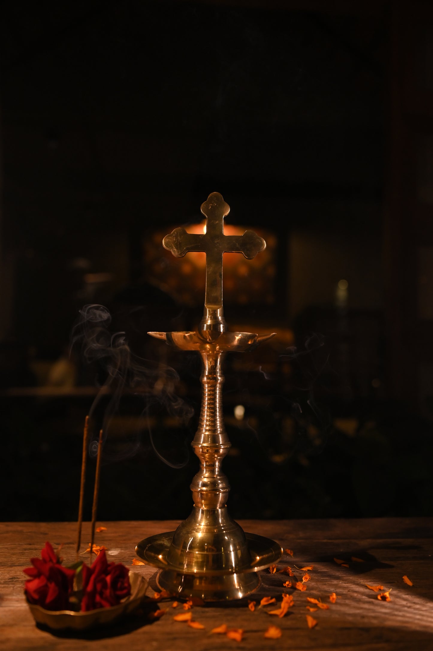 Kerala Bronze Holy Cross oil Lamp small