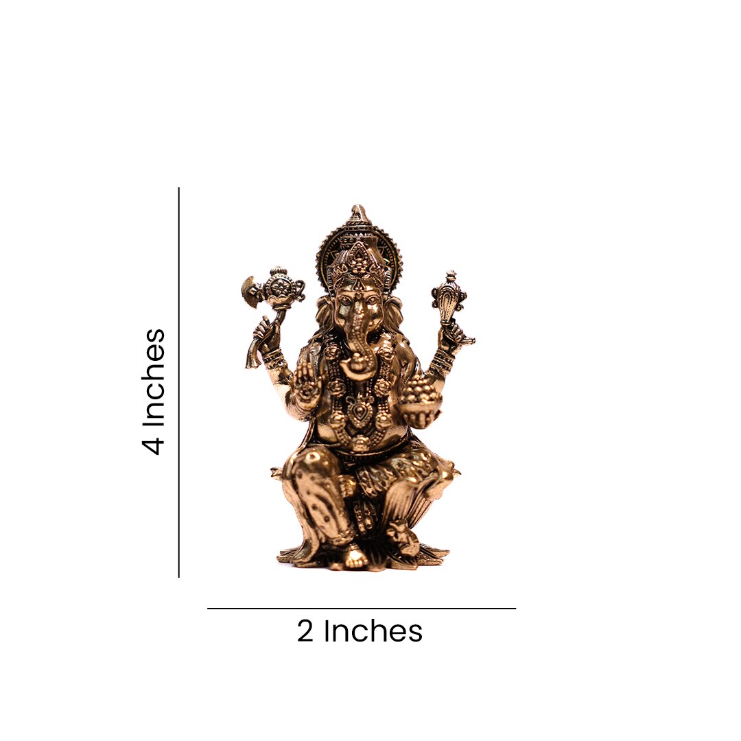 Brass Ganesha Idol on Lotus – 3.5 Inch