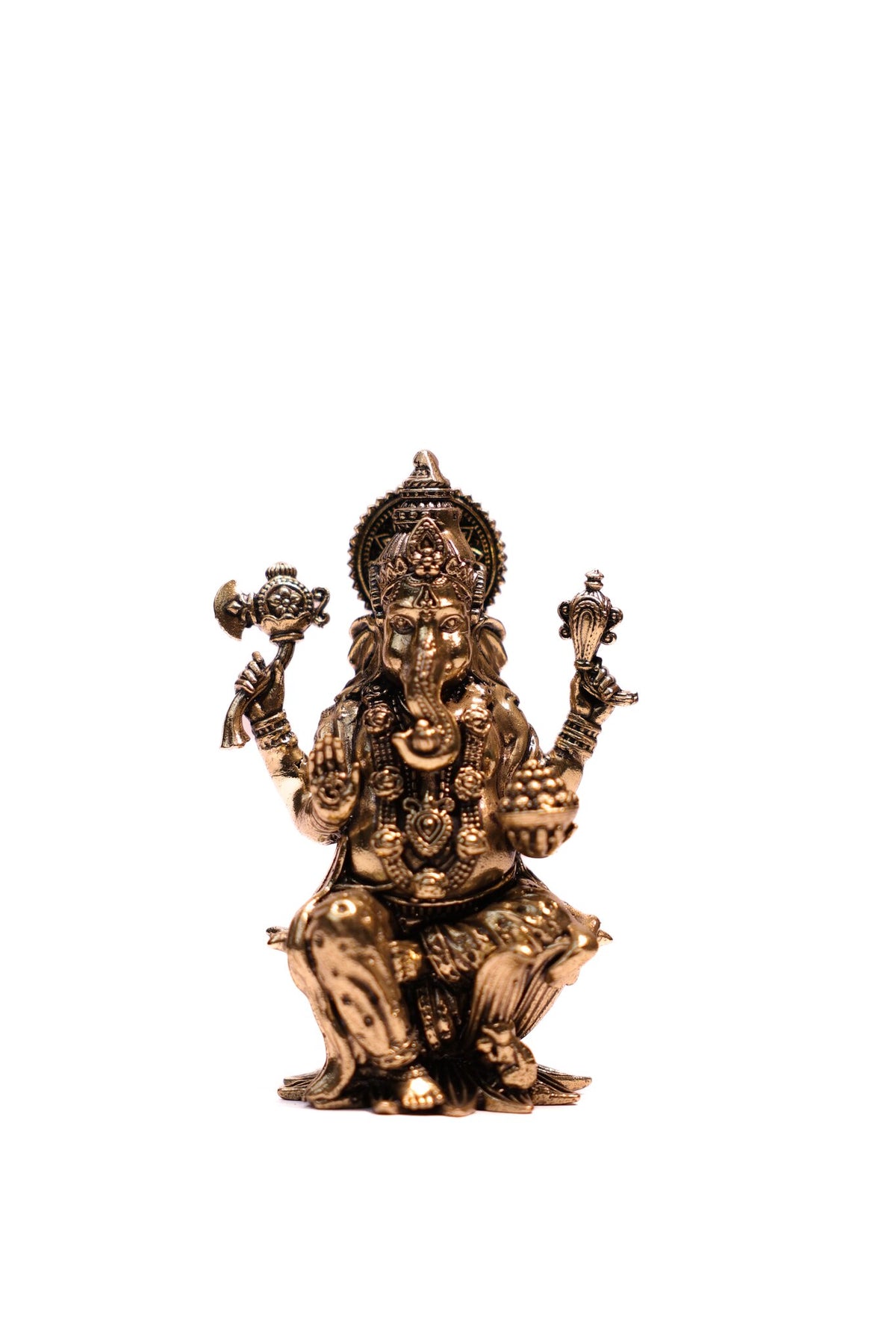 Brass Ganesha Idol on Lotus – 3.5 Inch – view 2