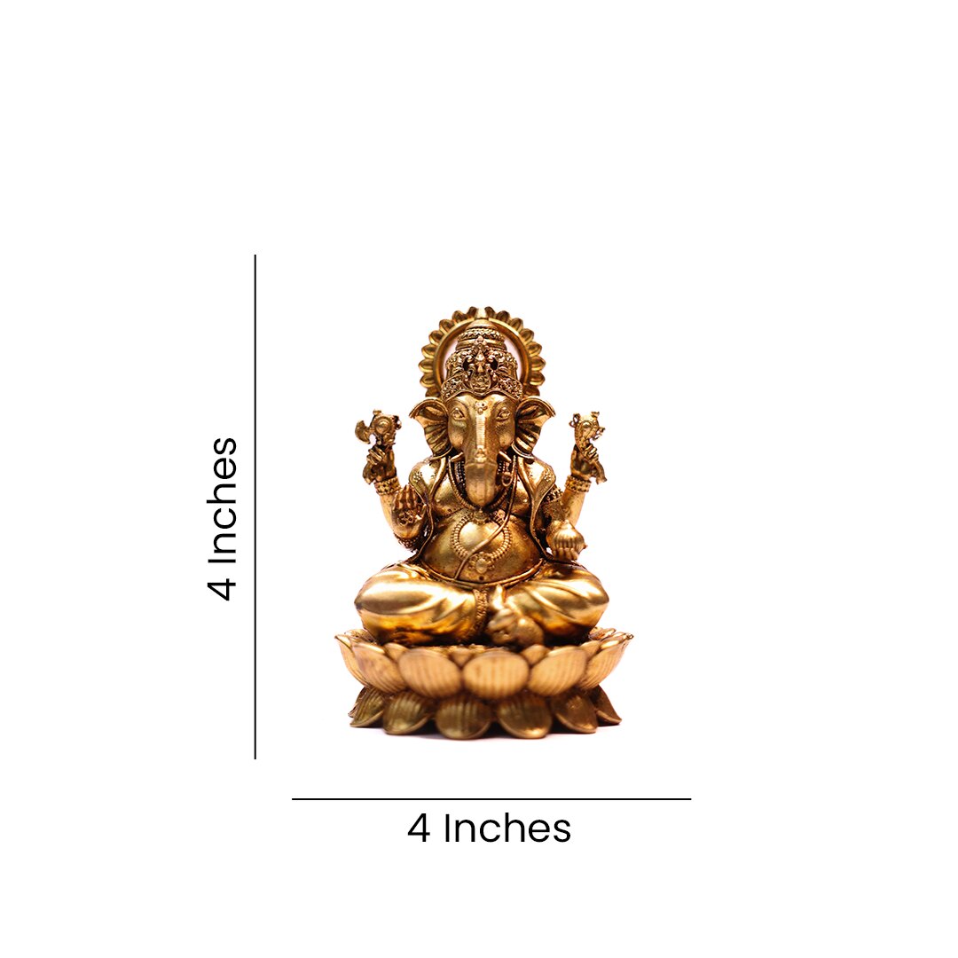 Brass Laxmi Ganesh Lotus Idol Set – 4 Inch, Design 3